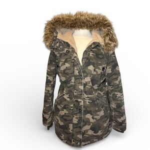 Y2K Women's Camouflage Parka with Faux Fur Trim